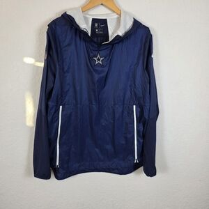Dallas Cowboys Jacket Mens L Nike On-Field Blue Windbreaker Hood 1/4 Zip NFL